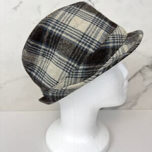Vintage Crown Co Trilby Fedora Hat One Size Plaid Wool Blend Floral Lined Beige